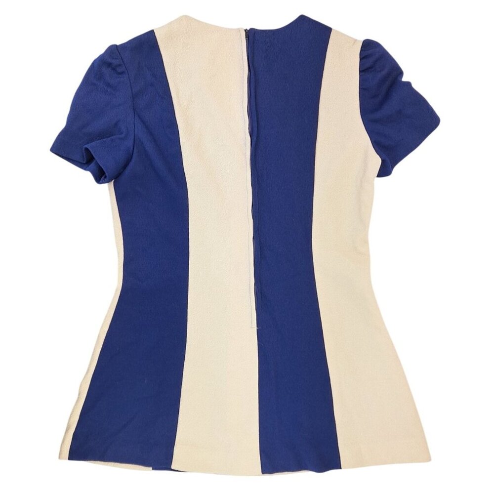 Vintage Handmade Blue Cream Colorblock Short Sleeve Mini Dress Medium Mod Space - Picture 2 of 12